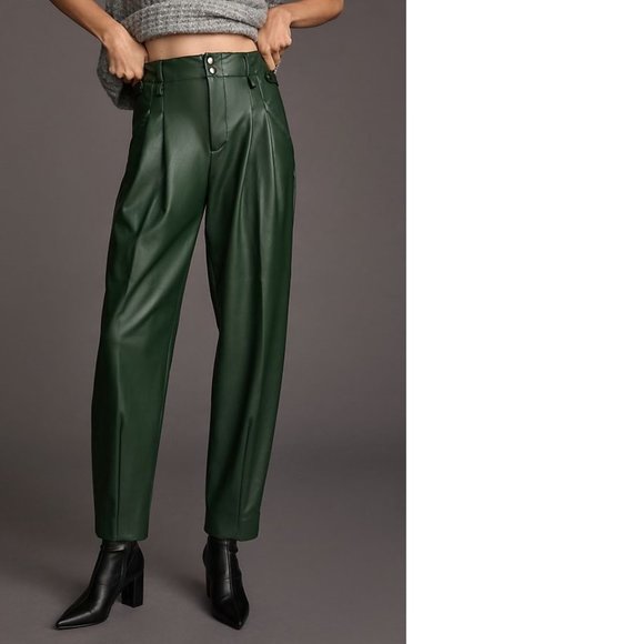 Anthropologie Maeve Faux Leather Taper Pleated Pants - Picture 3 of 5